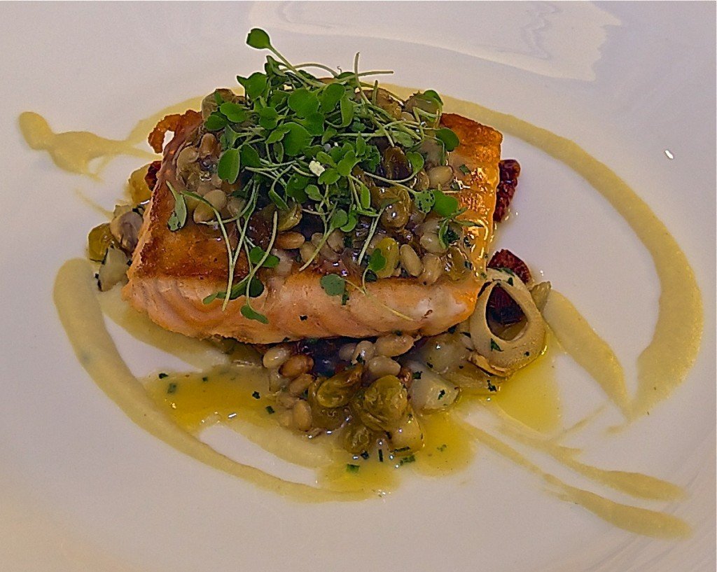 Atlantic Salmon goes first class with apple, hearts of palm, and raisin pine-nut sauce at The Grill at The Ritz-Carlton, Naples. All images © Dale Sanders – www.DaleSandersPhotos.PhotoShelter.com