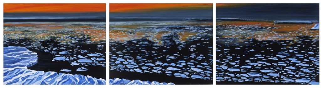 "Iceberg Wasteland", triptych, oil on linen, 24" x 90".