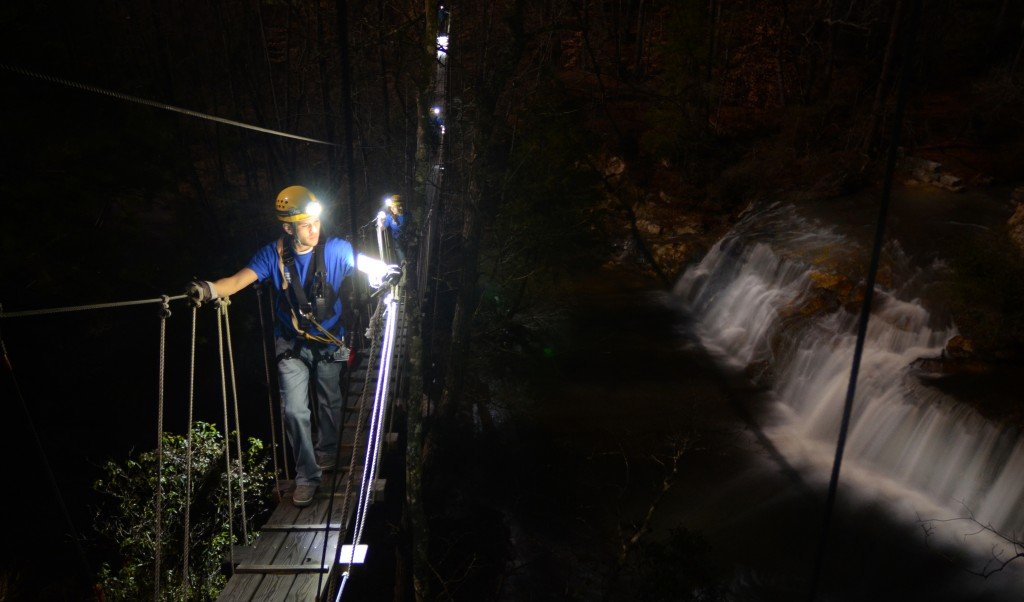 Suspension Bridge at night.