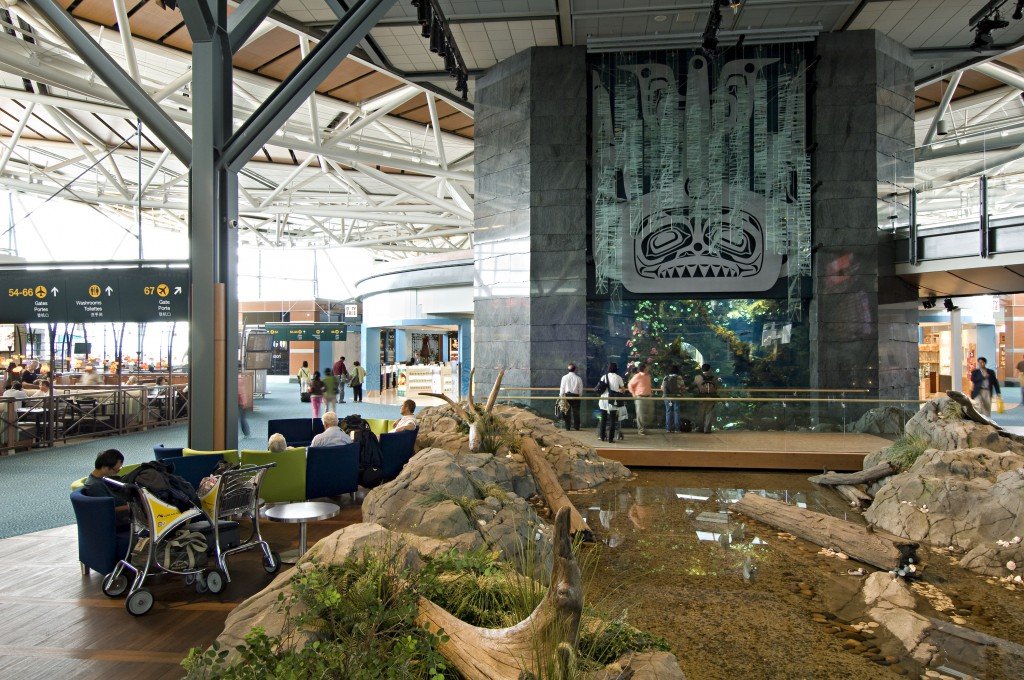 Aquarium and Creek at YVR. Photo by Larry Goldstein for the Vancouver Airport Authority