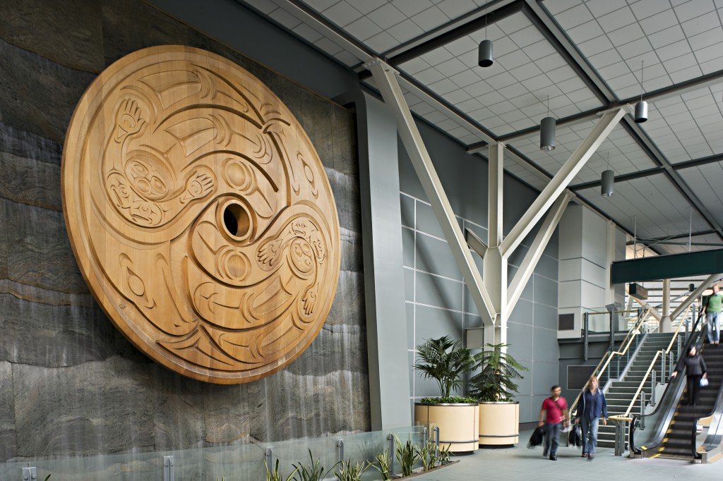 Flight Spindle Whorl by artist Susan Point. Photo by Larry Goldstein for Vancouver Airport Authority.