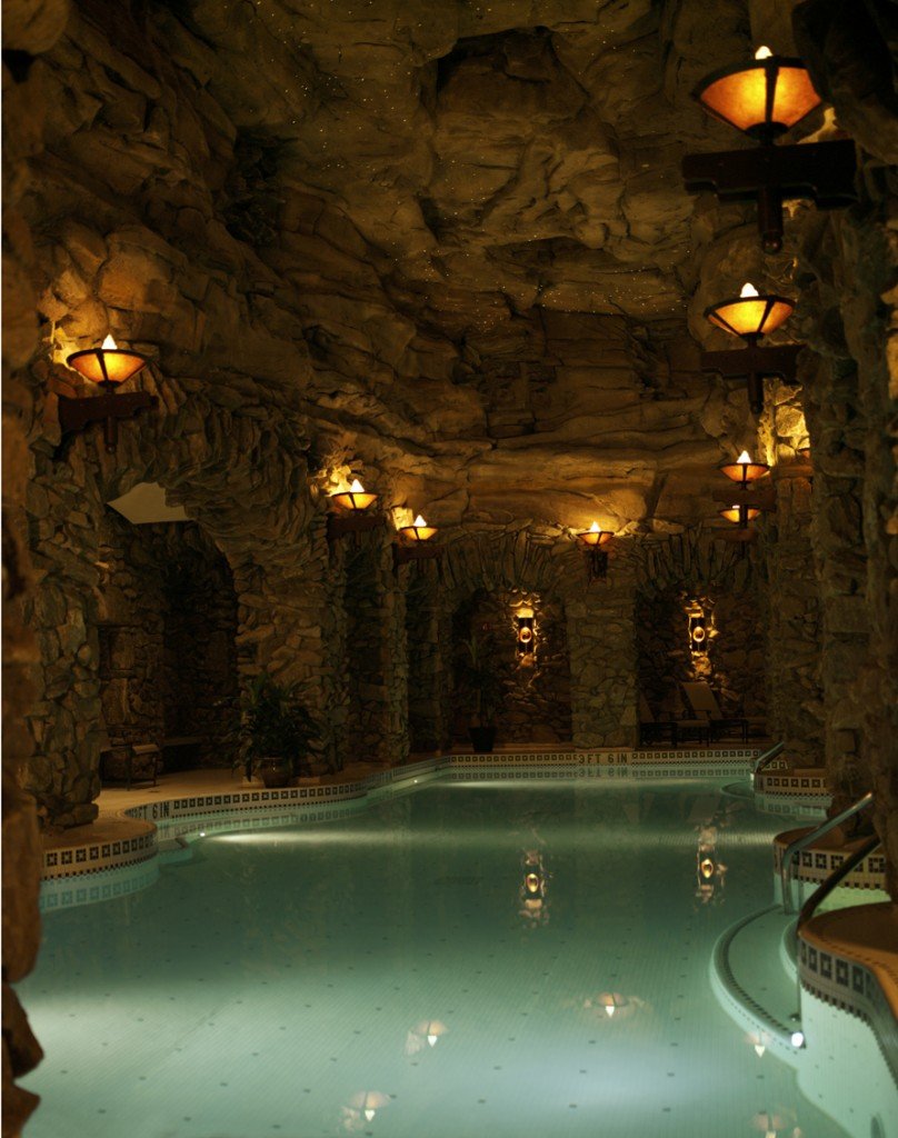 The 43,000-square-foot subterranean spa has 20 water features