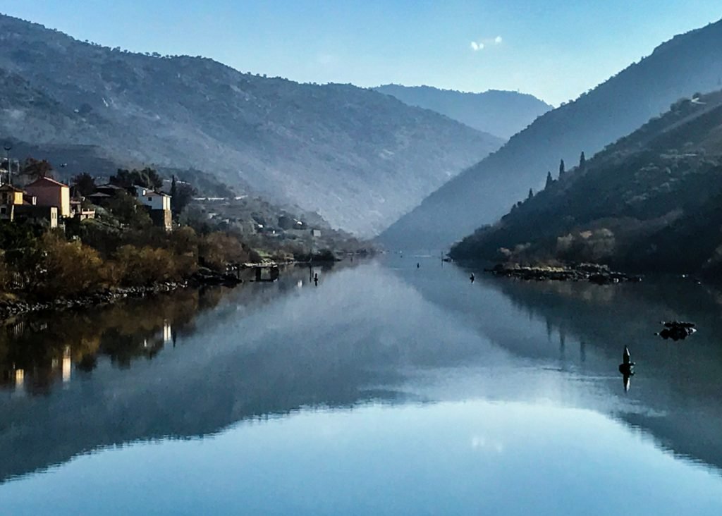 Sailing through the narrows on the Douro River.