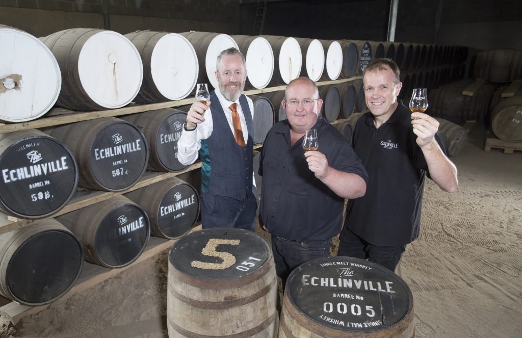 L-R Jarlath Watson, Finance Director, owner Shane Braniff and Head Distiller Graeme Millar