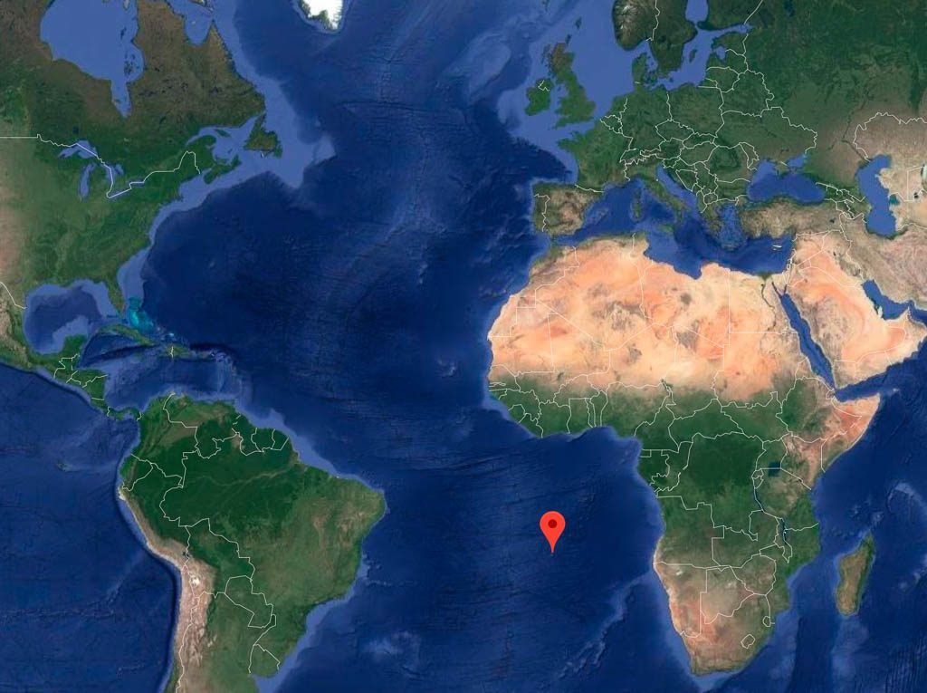 Red marks the spot for the island of Saint Helena