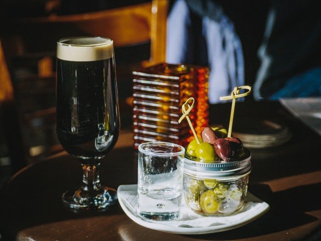 Guinness beer and olives