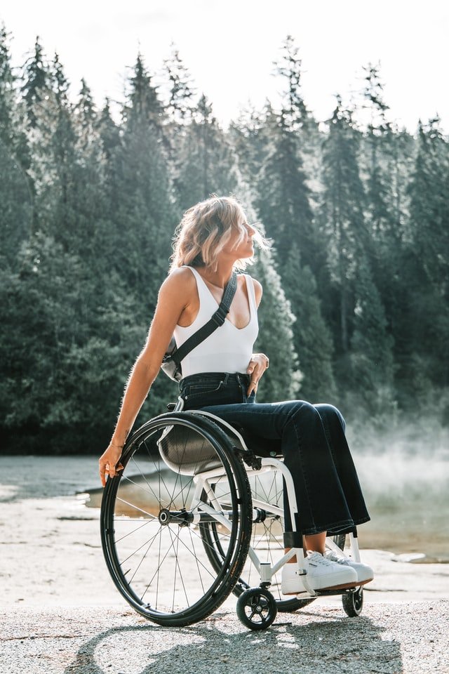 Woman traveling in wheelchair