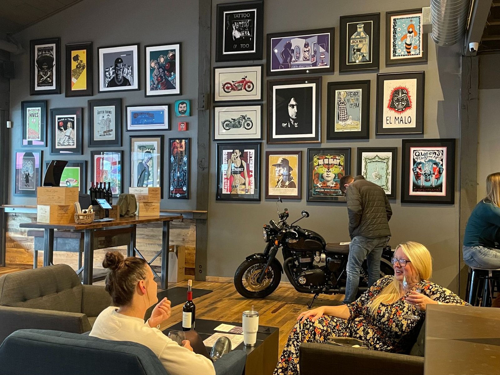 Motorcycles and rock music posters are the decor at Mark Ryan Winery