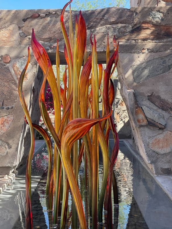 Chihuly's Fire Amber Herons at the Tower Pool