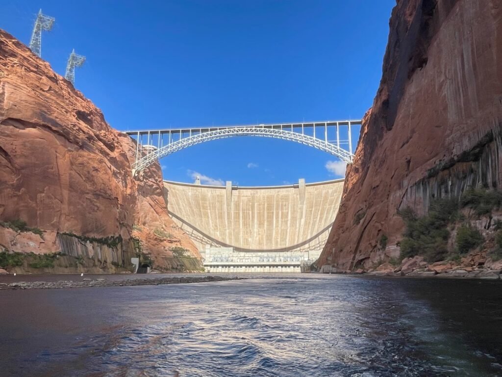 View of Glen Canyon Dam from the raft