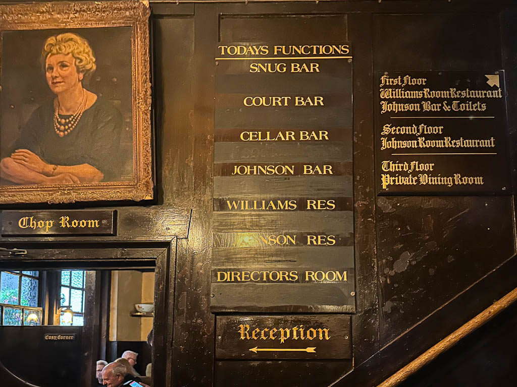 Interior wall of Ye Olde Cheshire Cheese pub. Photo by Jett Britnell