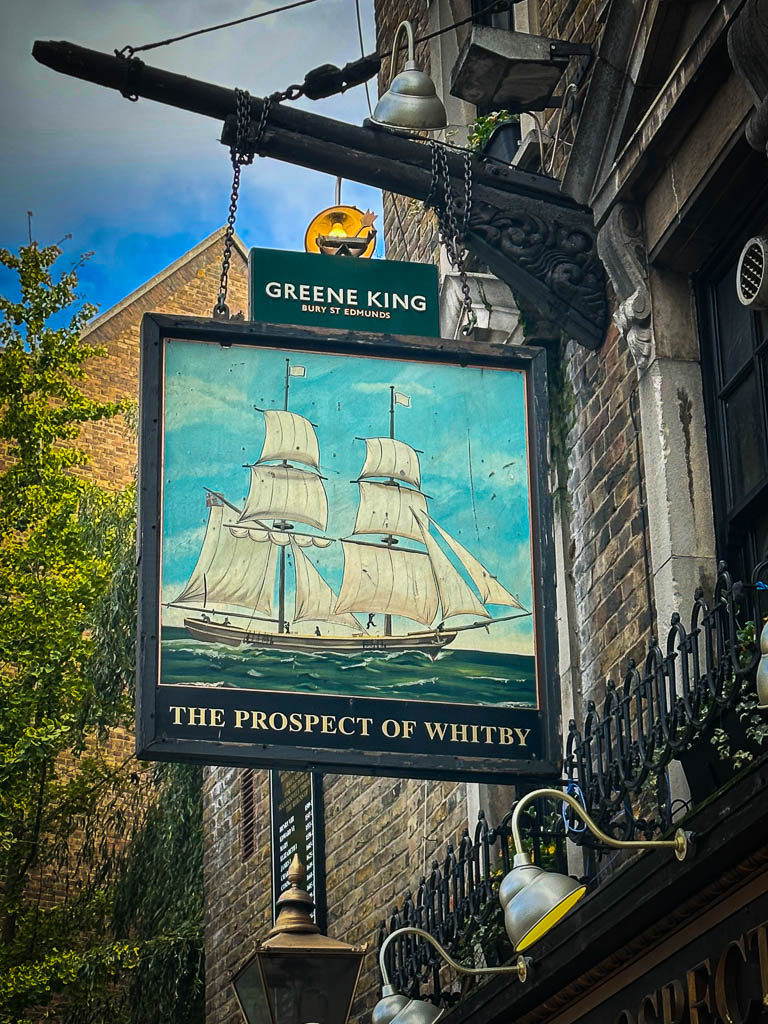 Prospect of Whitby pub sign. Photo by Jett Britnell