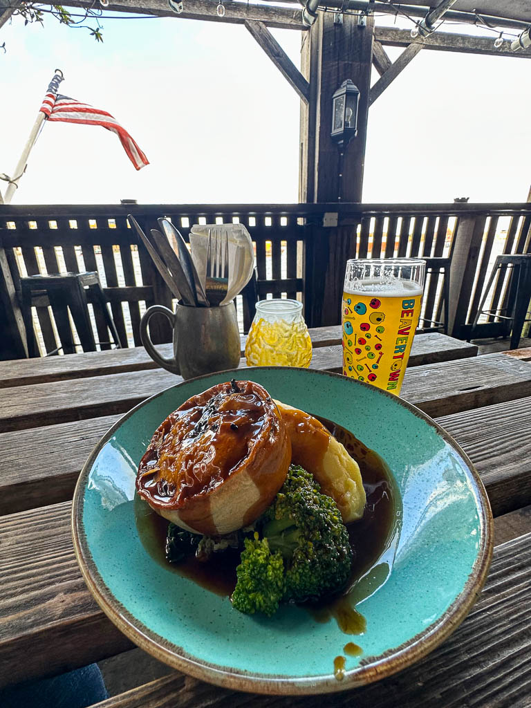 A pub lunch on the river deck at The Mayflower. Photo by Jett Britnell