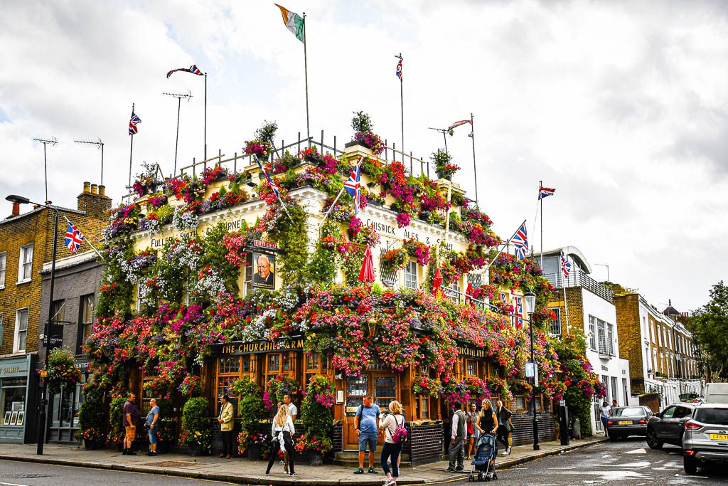 The eccentrically decorated Churchill Arms. Photo by Kathryn Britnell
