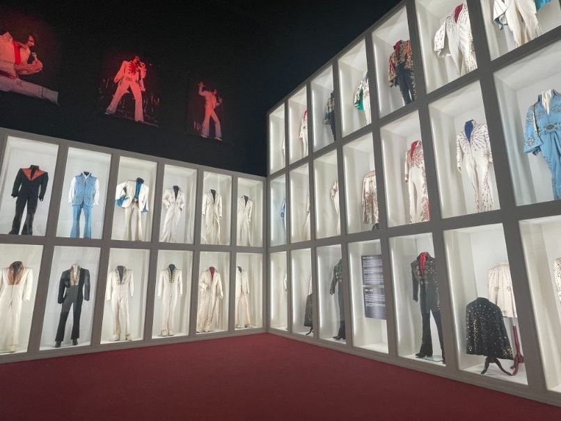 Floor to ceiling showcase of stage costumes Elvis wore