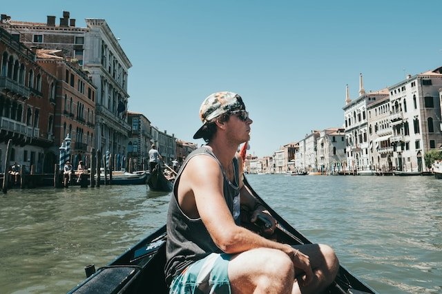 man in gondola Venice