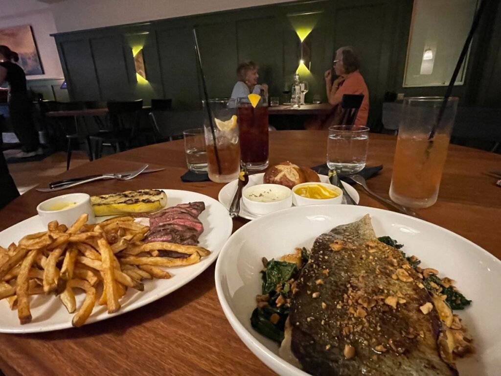 Steak frites and flounder at The Sign of the Buck