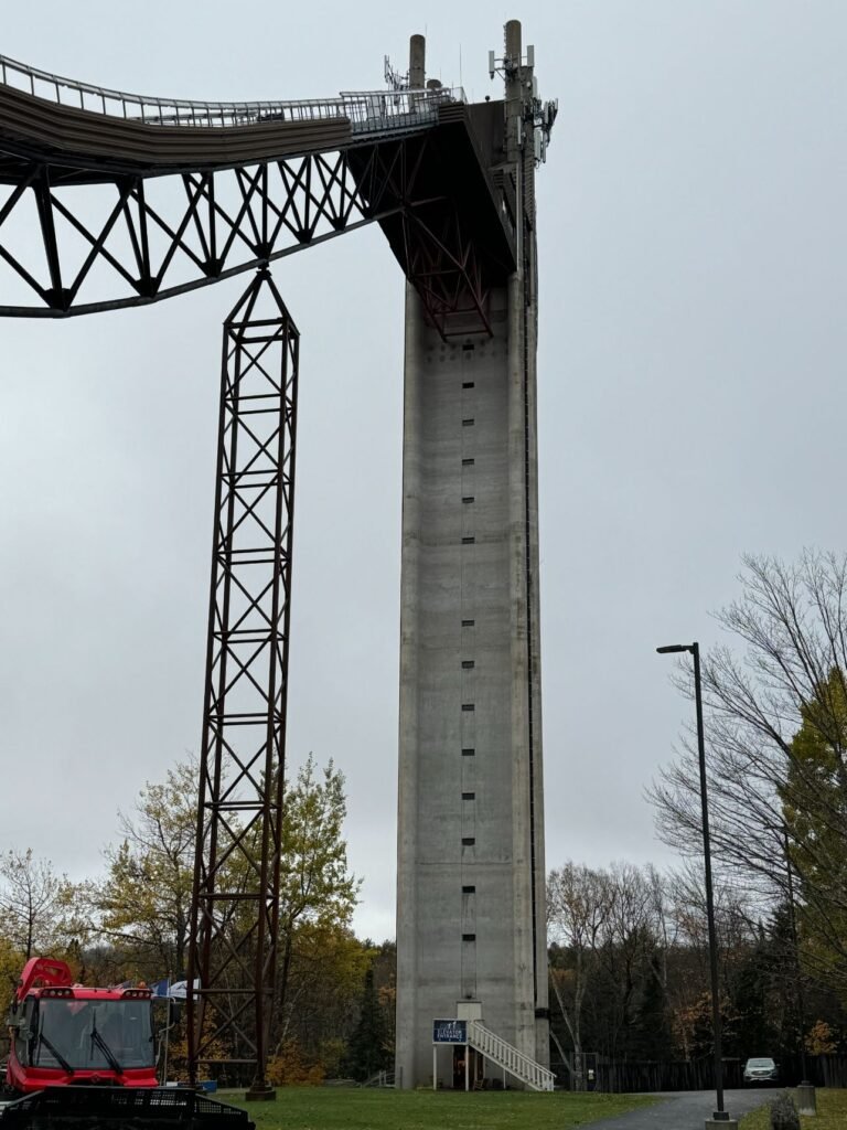 Ascend the elevator to the top of the jumping tower