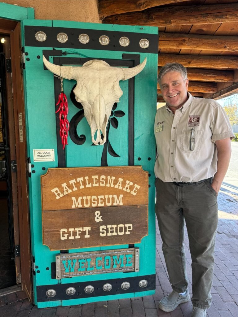 Bob Myers welcomes visitors to his Rattlesnake Museum in Albuquerque