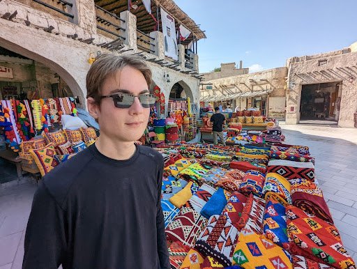 The author's son, Aren Elliott, at the famous Souq Waqif in Doha, Qatar. Photo by Christopher Elliott