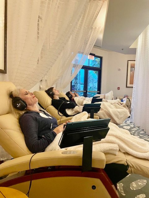 Spa guests enjoying a sound bath sensory experience in the Spa Desert Springs. Photo Jill Weinlein