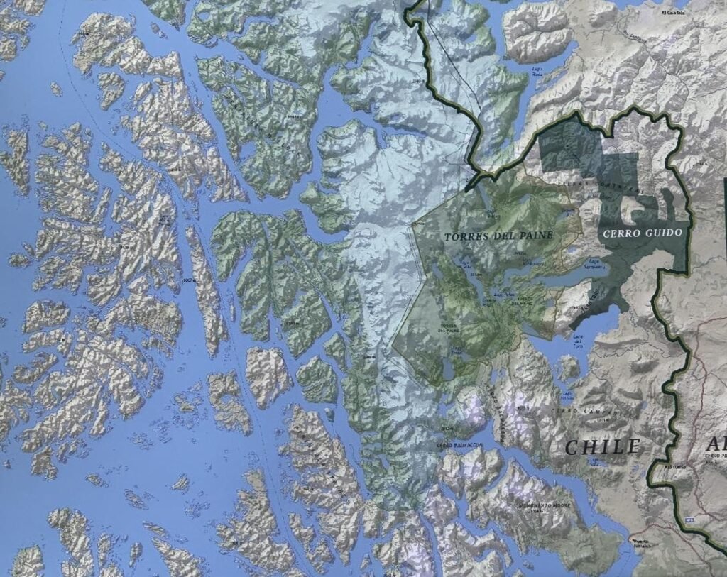 Map showing where the Estancia is in relation to Torres del Paine National Park, photo by Debbie Stone