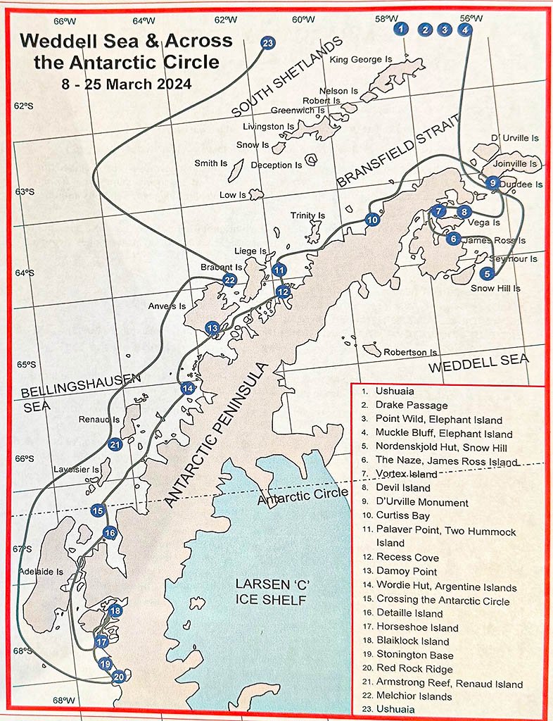 Weddell Sea &amp; Across the Antarctic Circle itinerary March 8th to 25th 2024