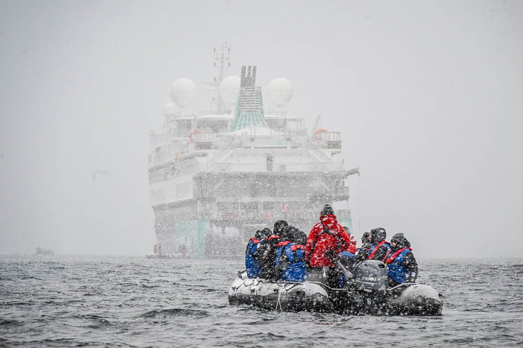 Snow Day in Antarctica! On our last Zodiac cruise at the end of our trip it snowed. It turned out to be our coldest day on the water.