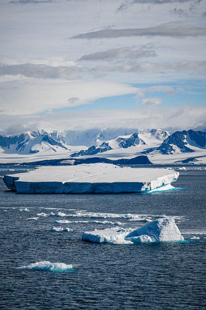 Tabular icebergs have steep sides and a flat table top. Photo by Jett Britnell