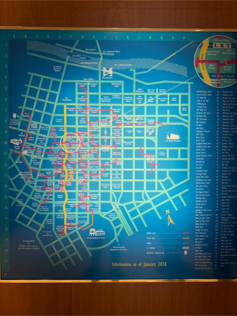 Map of the downtown grid with skyways. Photo by Debbie Stone