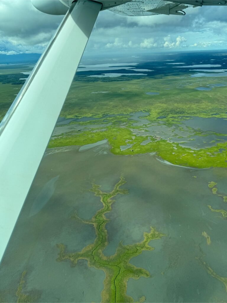 The landscape as seen flying from Anchorage to Lake Clark Lodge. Photo by Debbie Stone