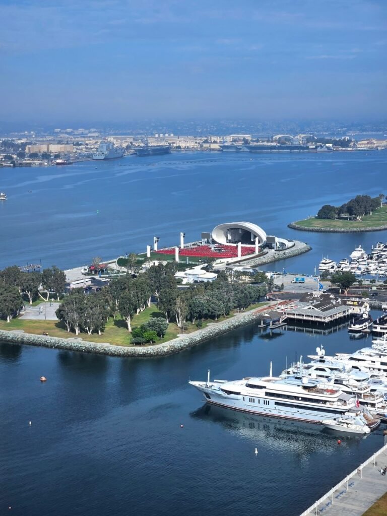 View from Hilton San Diego Bayfront of The Rady Shell on an island