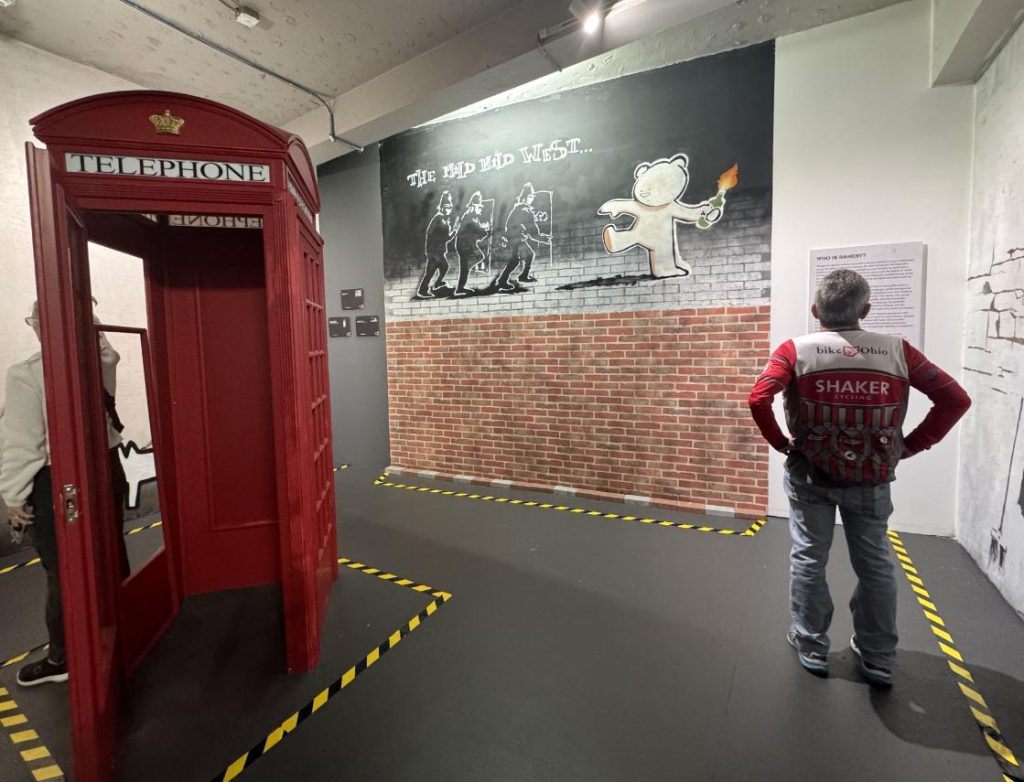 A British phone booth is a nod to Banksy's UK roots. Photo by Debbie Stone