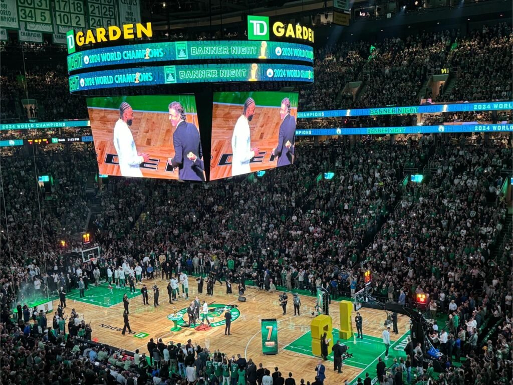 Boston Celtics receiving their championship rings. Photo by Debbie Stone