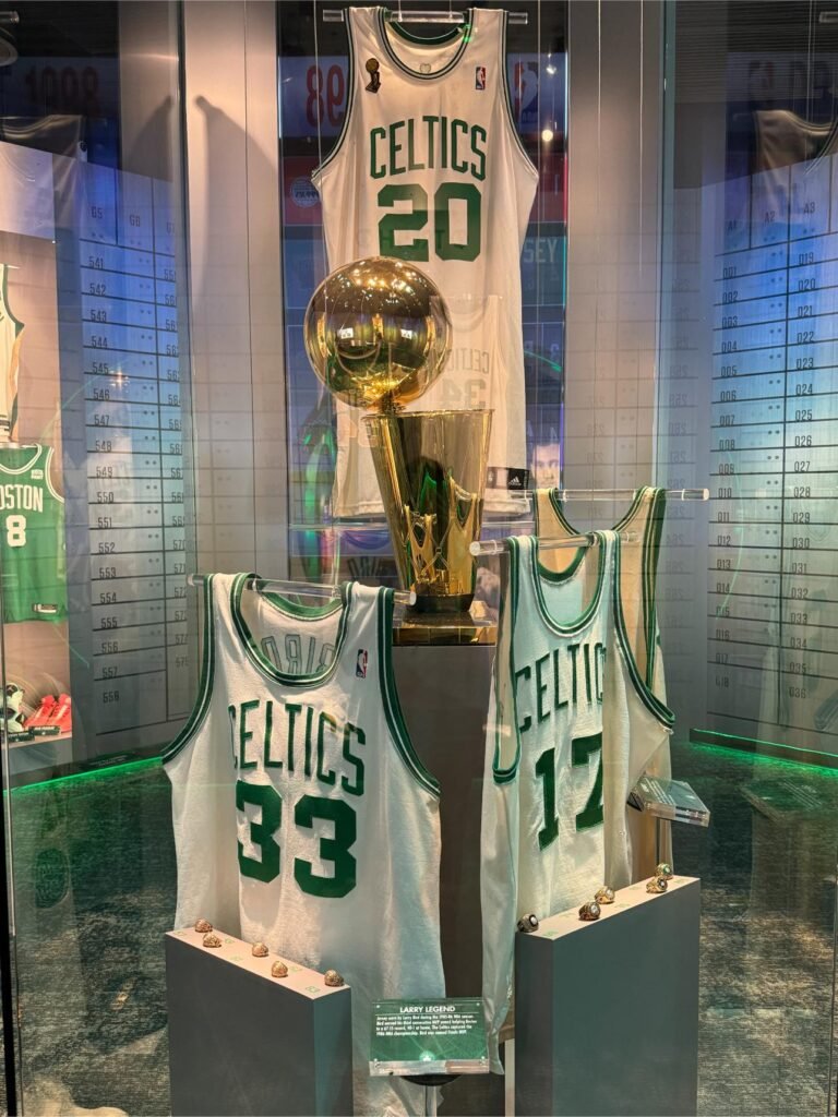 Celtics Jerseys in the Vault. Photo by Debbie Stone