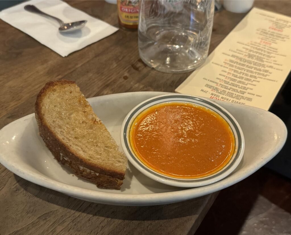 Grilled 5 cheese with spicy tomato soup. Photo by Debbie Stone