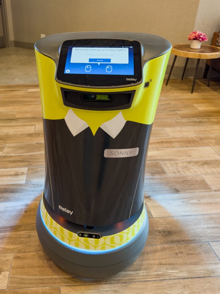 Sonny, The Robot, at the Sonesta Irvine lobby