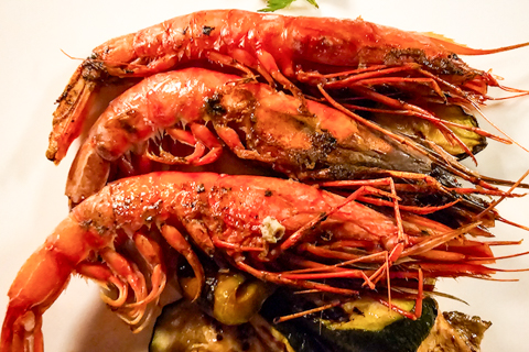 Steamed Sicilian prawns.