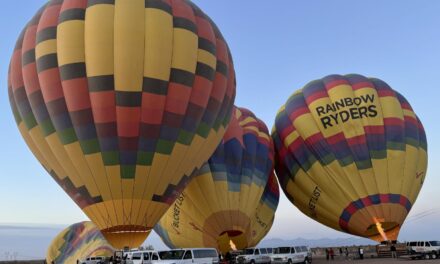 Soar above the serene Sonoran Desert in a hot air balloon with Rainbow Ryders